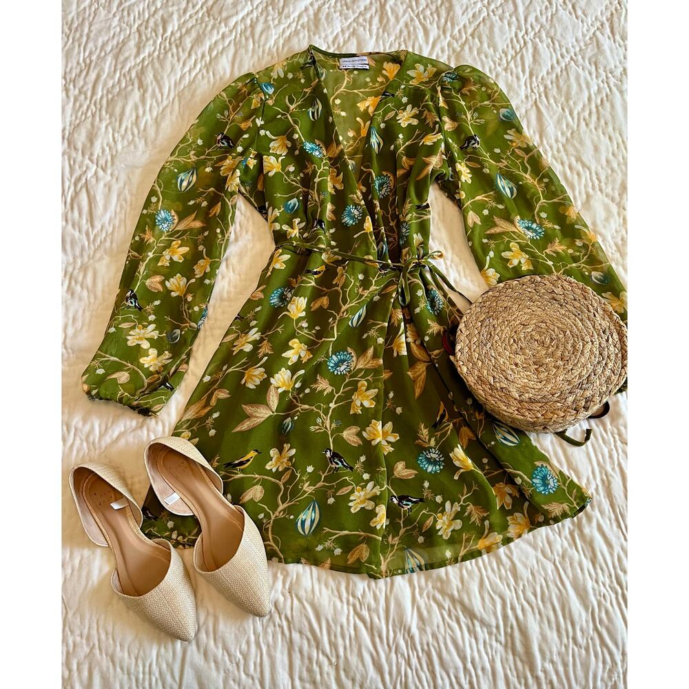 Urban Outfitters Olive Green Floral Wrap Mini Dress